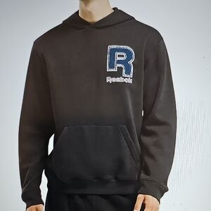 NWT Reebok Men's Chenille "R" Logo Hoodie Collegiate Black W Blue Logo 2XL